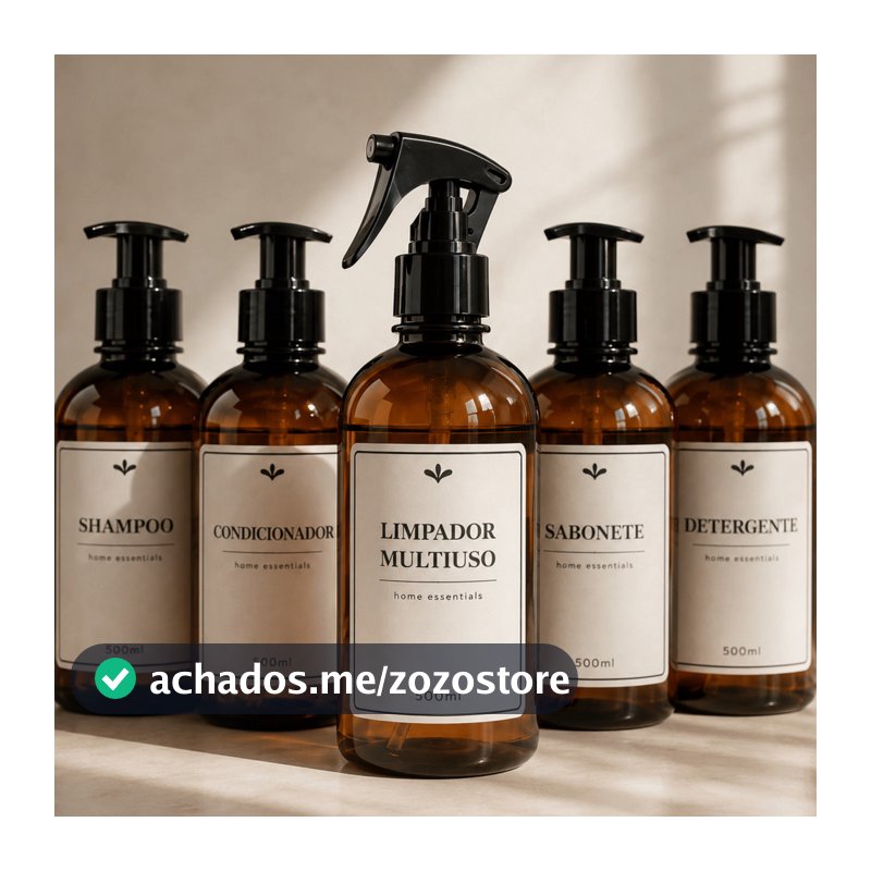 kit 5 frascos âmbar organizadores 500ml - shampoo, condicionador, sabonete, detergente e multiuso