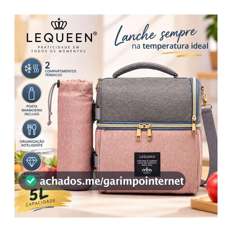 Lancheira Lequeen Transversal Bolsa Térmica Marmita Fitness