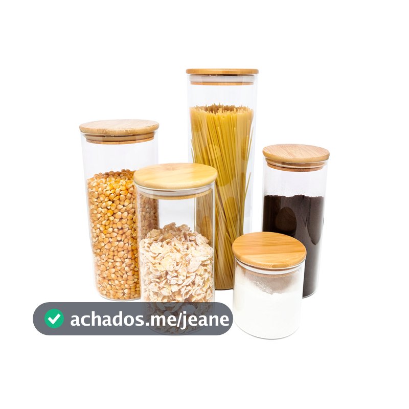 Potes de Vidro P/ Mantimentos C/ Tampa Bambu Oikos - 5 Pçs
