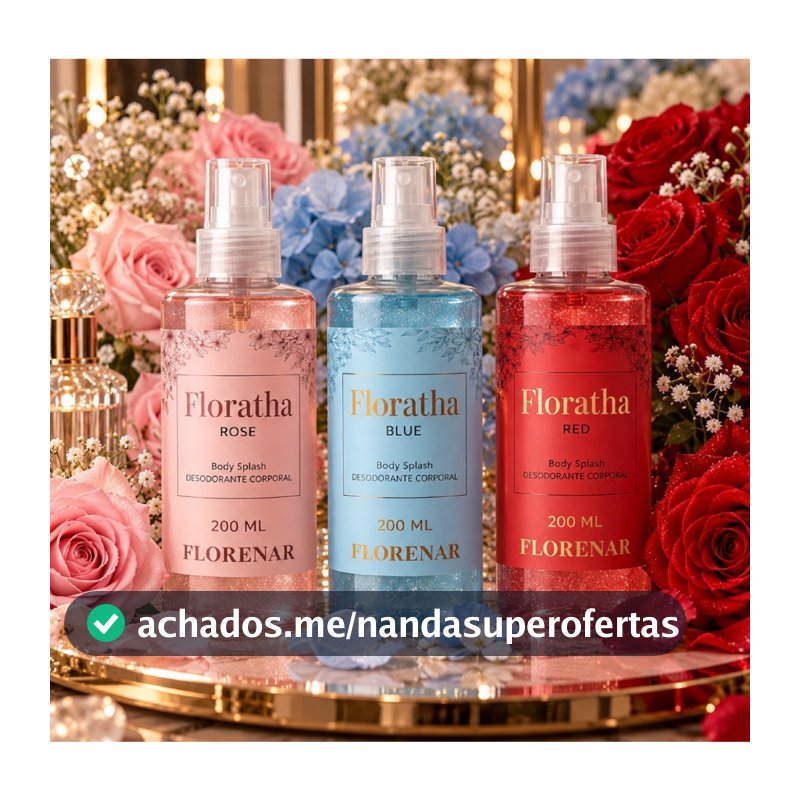 Kit Body Splash Perfume -Red  Rose e Blue - 200ml (cada) - 3 unidades Feminino com gliter
