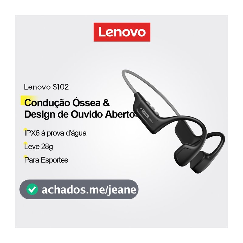 Fones De Ouvido De Condução Óssea Lenovo S102 E Fone Esportivo Com Design De Orelha Aberta IPX6 À Prova D'água Corpo Lev