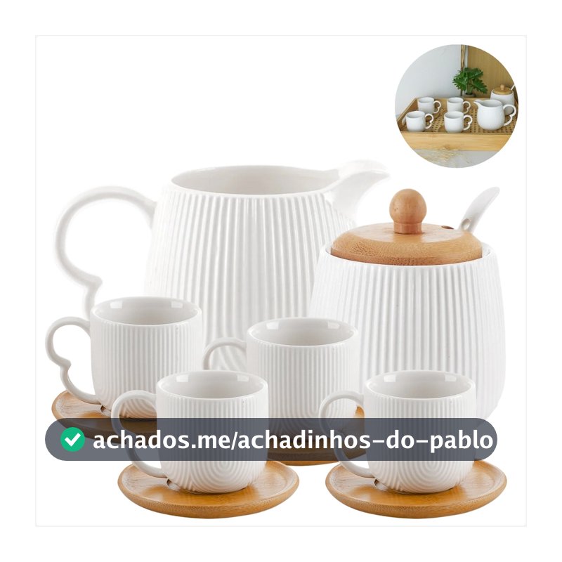 Cantinho do Café Oasis Conjunto de Ceramica e Bambu Hauskraft Com Xicaras Para Café da Tarde Chá Capuccino