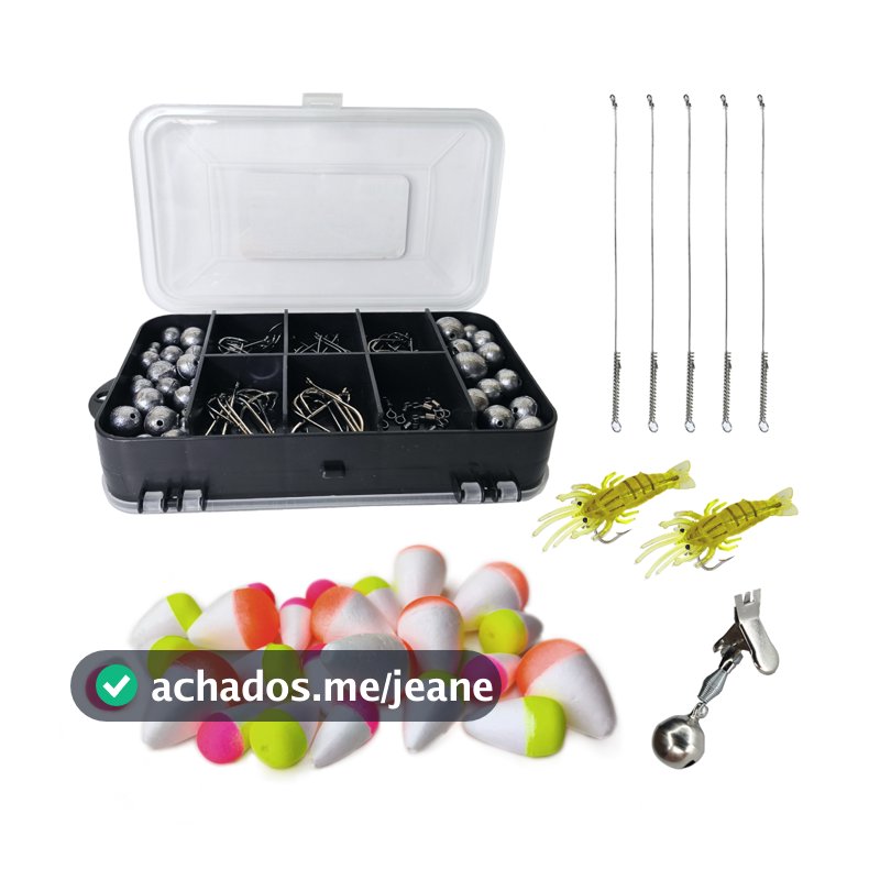 Kit Pesca Estojo com acessórios anzol bóia chumbada