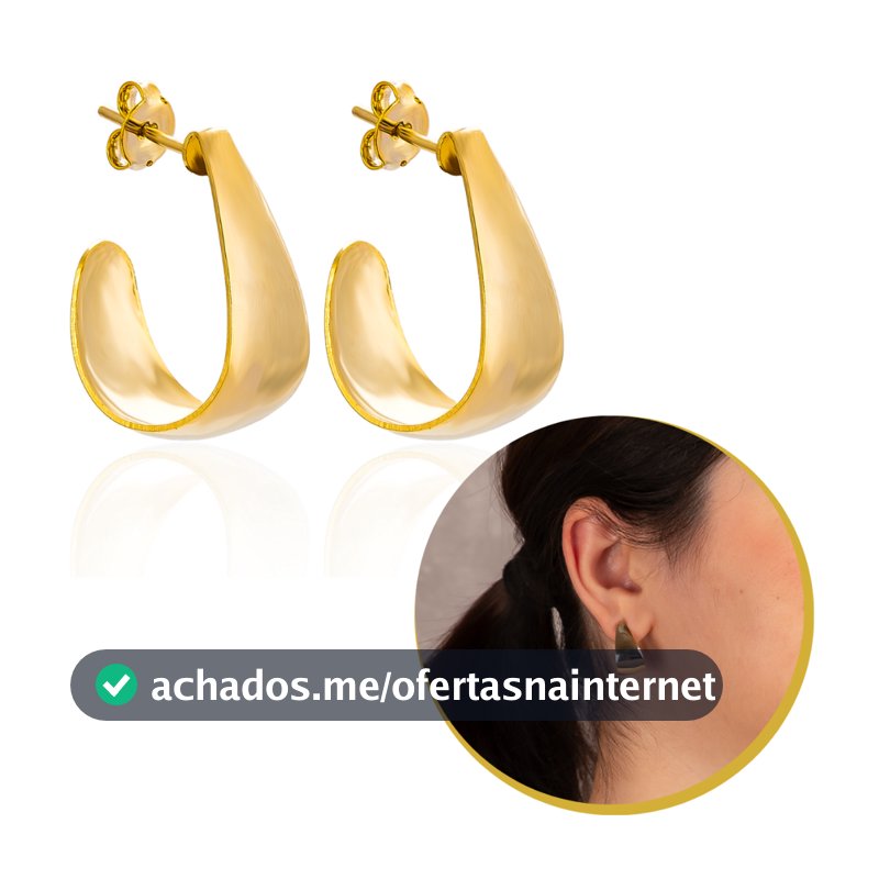 Brinco Meia Argola Média Gota Lisa Banhada A Ouro Elegante Argola Lisa Feminina Dourada