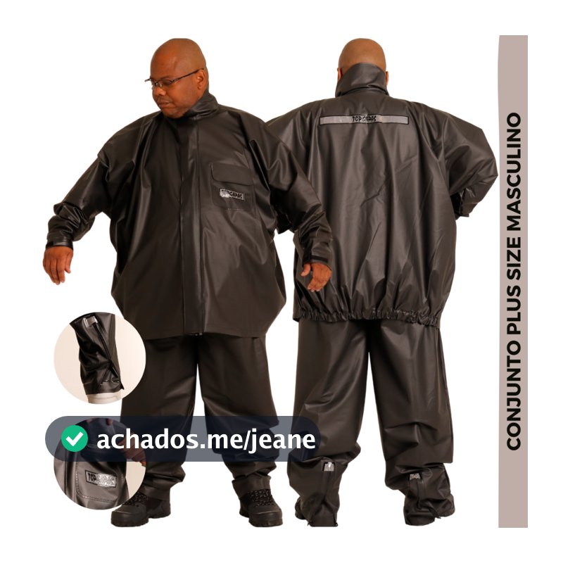 Conjunto Capa de Chuva PLUS SIZE Masculino Motoqueiro Motoboy PVC Proteção 100% Impermeável  - ExtraGrande G5