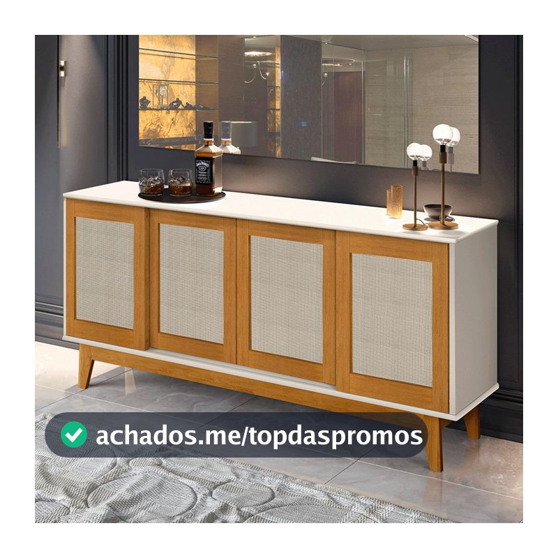 Aparador Buffet Detroit 4 Portas com Pés em Madeira Maciça