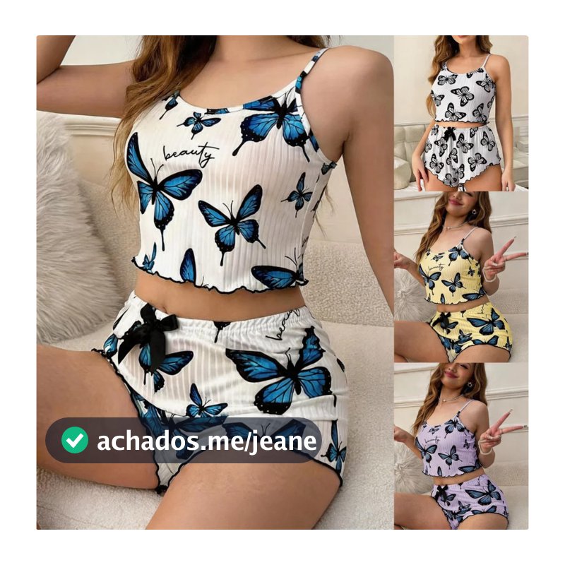 Borboleta senhoras Homewear pode usar fora das senhoras pijamas de verão senhoras pijamas conjunto de 2 peças