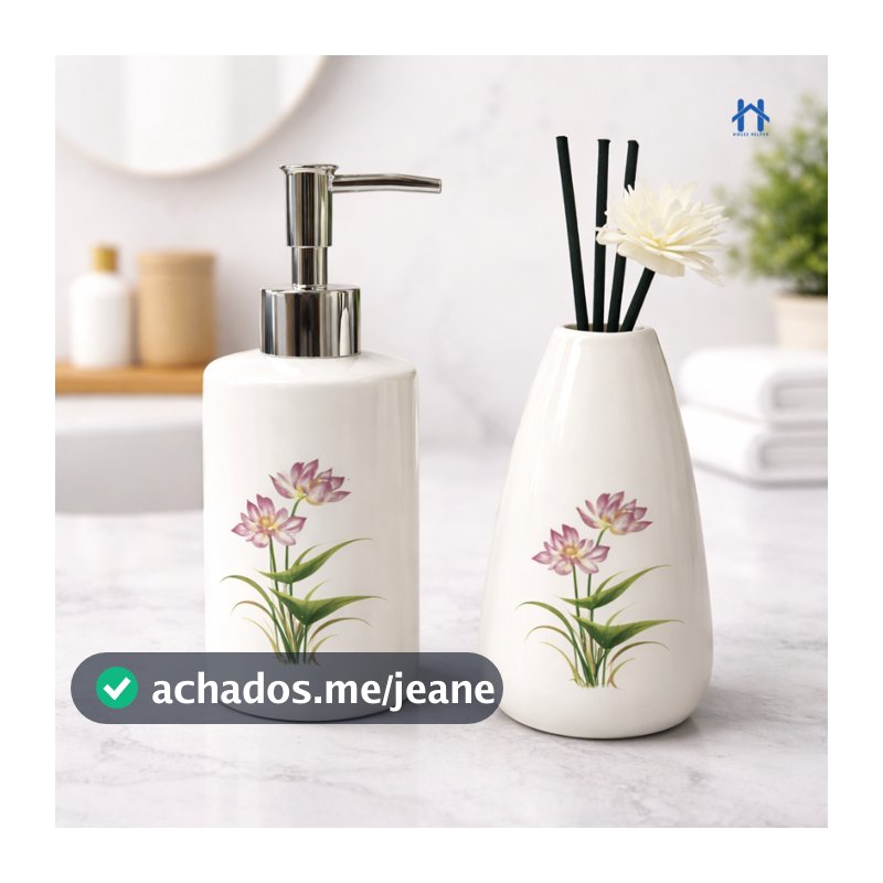 Kit de Banheiro Lavado de Luxo Cerâmica com Porta Sabonete Liquido e Aromatizador