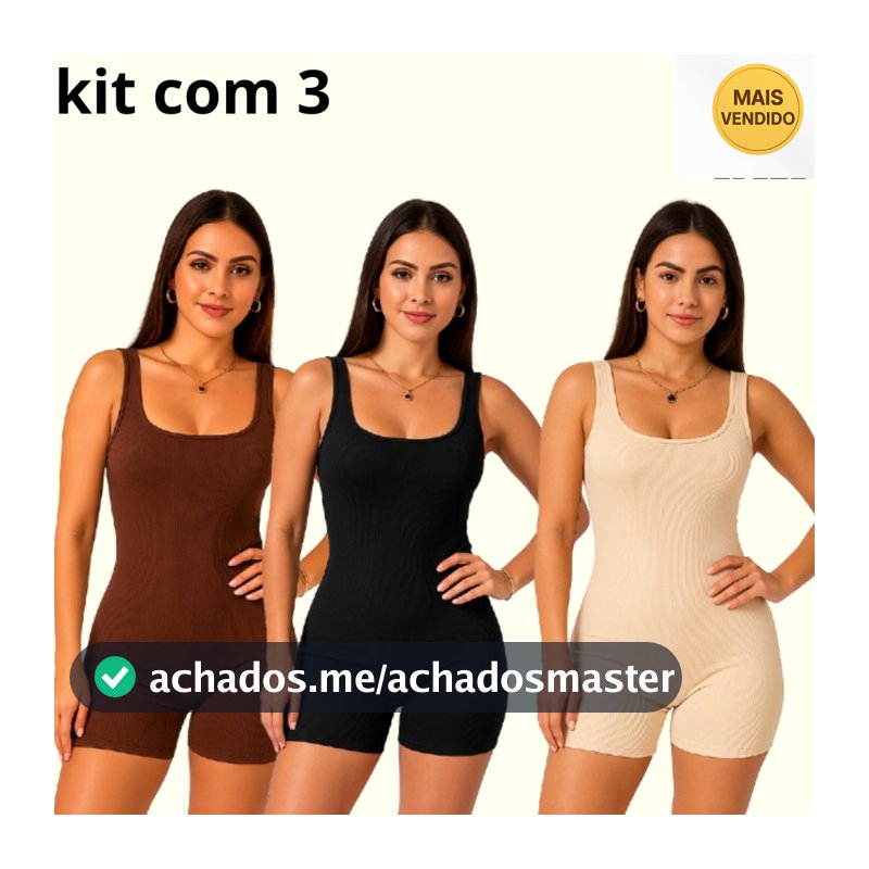 Kit 3 Macaquinho Feminino Academia Canelado Ribana  Versátil Estiloso