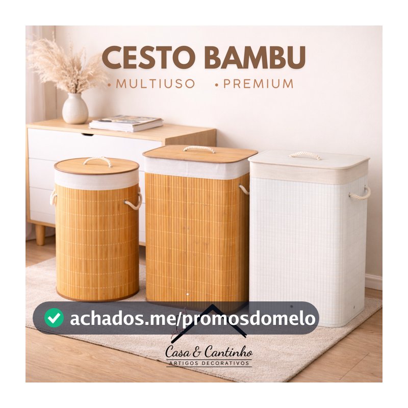 Cesto De Roupa Suja Bambu 60/72 Litros Lavanderia Com Tampa Forrado Grande Organizador Banheiro