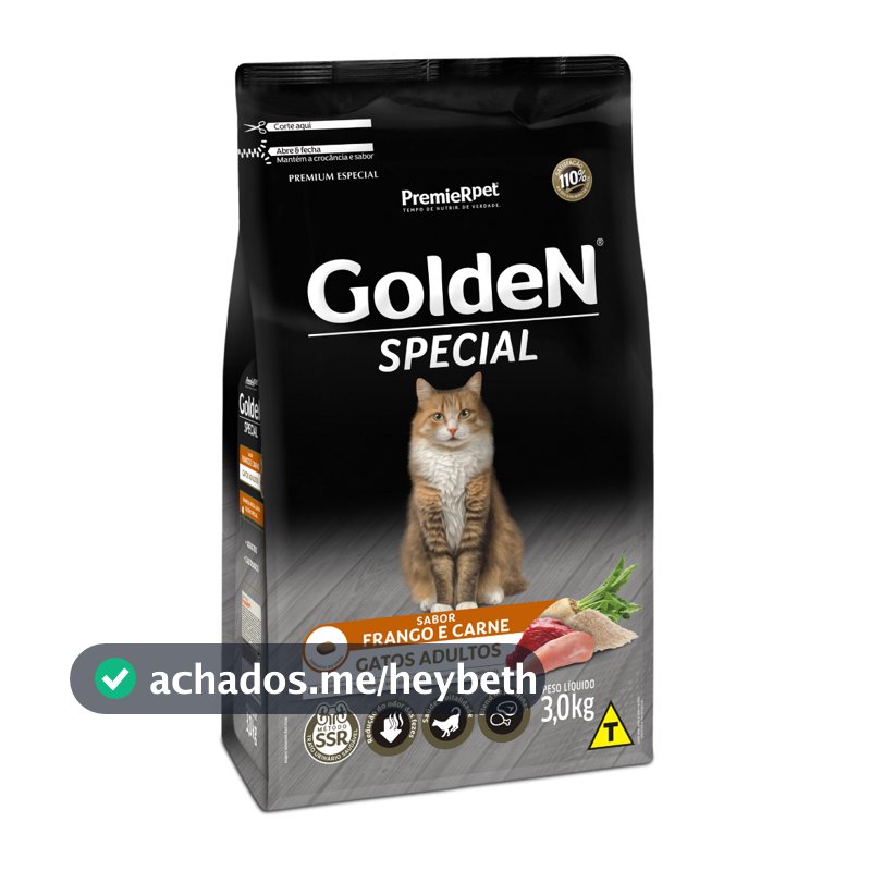 Ração Golden Special Gatos Adultos Frango e Carne 3kg