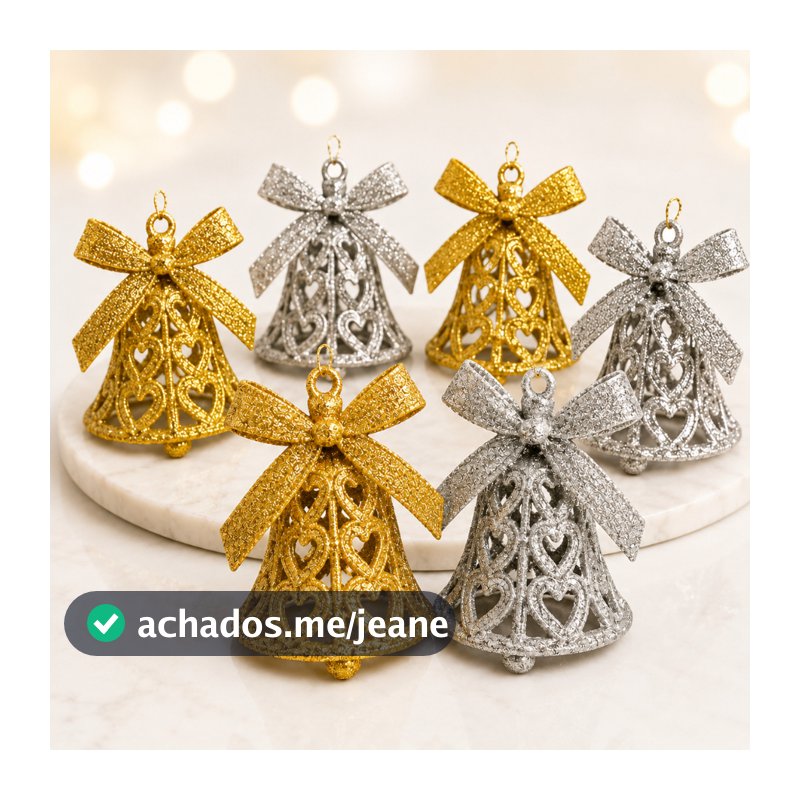 Kit Enfeite de Natal Sinos Com 6 Pingentes Arvore de Natal - Decoração Festiva Luxuosa para Natal