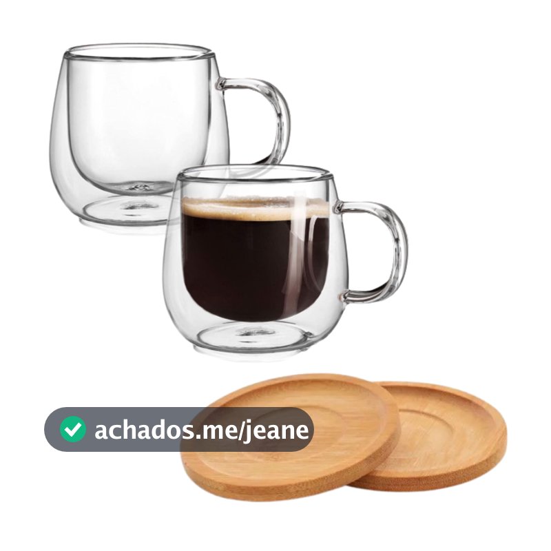 Jogo Xicara Vidro Duplo Caneca Parede Dupla 2un 80ml Com Pires
