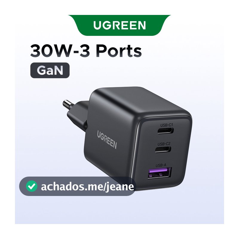 Carregador UGREEN 30W USB C Nexode GaN PPS Bloco De Parede Rápido Compacto Adaptador De Alimentação-Para iPhone 16 Pro M