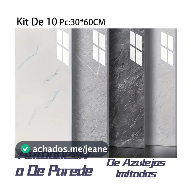 KIT 10 Adesivos de Parede 60CMx30CM Revestimento em Mármore Placas Adesivas Banheiro Cozinha Lavabo Cerâmica