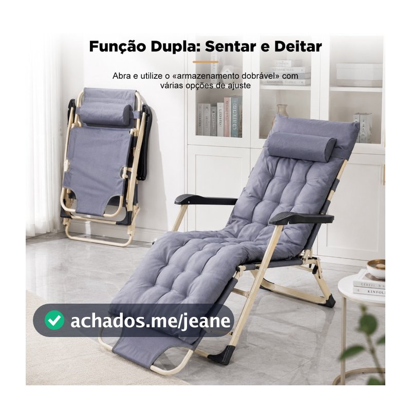 Cadeira Espreguiçadeira Dobrável Reclinável Diferentes Posições Com Colchão Conforto Praia Camping Casa