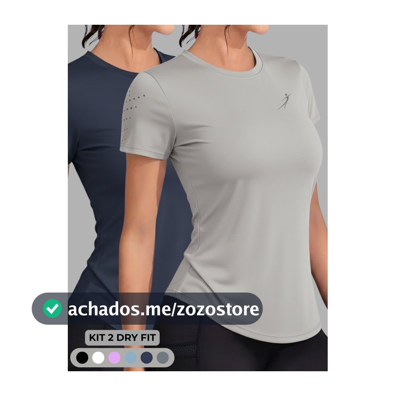 Kit 2 Dry Fit Baby Look Slim Fit Feminina Academia Fitness Esportiva Caminhada Corrida Treino UV+