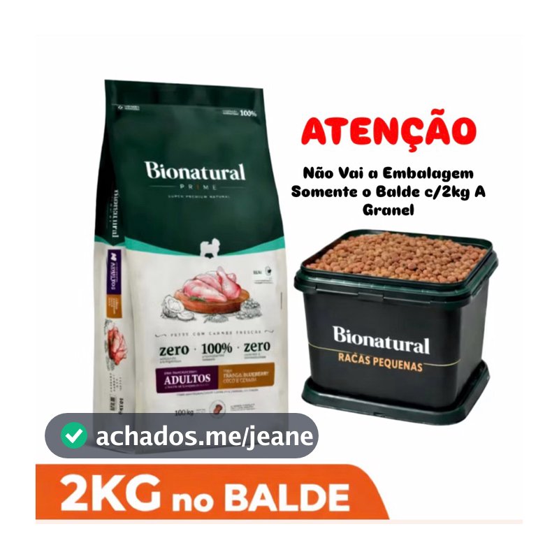 Bionatural Prime Raças Pequenas 2kg à Granel No Balde Frango Blueberry Coco e Aveia Super Premium