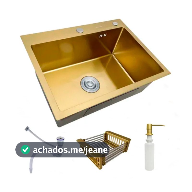 Cuba Pia Inox Dourada Quadrada Cozinha Gourmet Com Acessórios 60x45 Brinovar