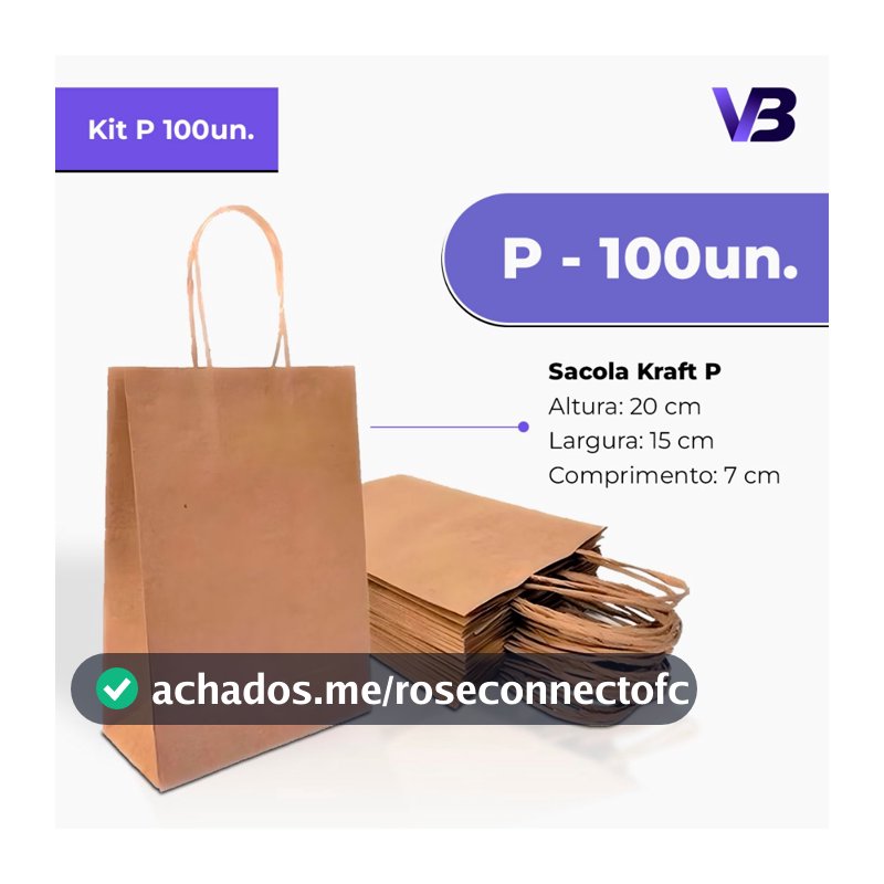 Sacola De Papel Kraft P 15x20x7cm Com 100 Unidades - Delivery Festa Aniversario Presente Lembrancinha