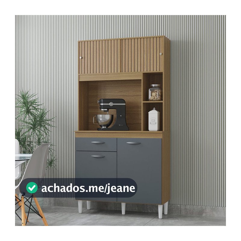 Armário Paneleiro de Cozinha Completo Com Portas E Gaveta Organizador Casa Multiuso Duda 172x90x35cm