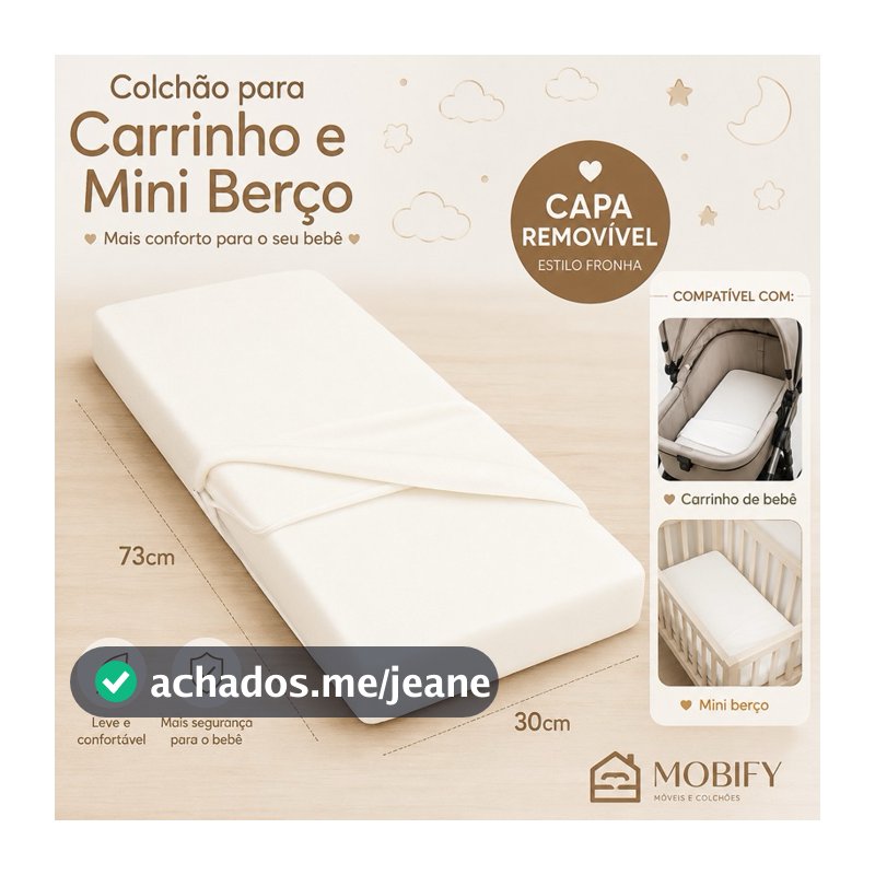 Colchão Para Carrinho De Bebê Moises Universal 73x30cm Capa Removível