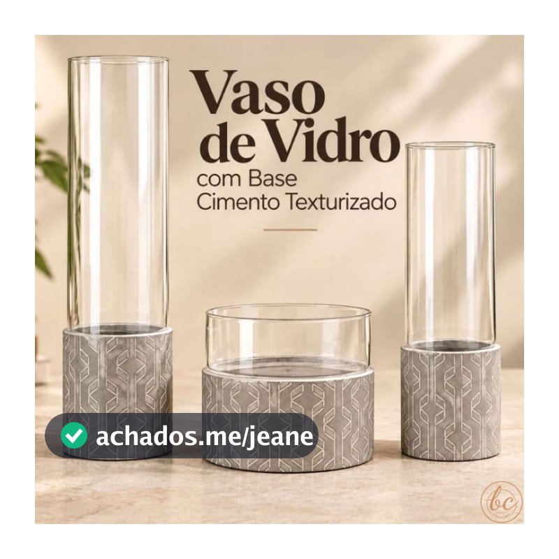 Vaso de Vidro com Base Cimento Texturizado Para Plantas Decorativas Cachepot Decorativo Premium