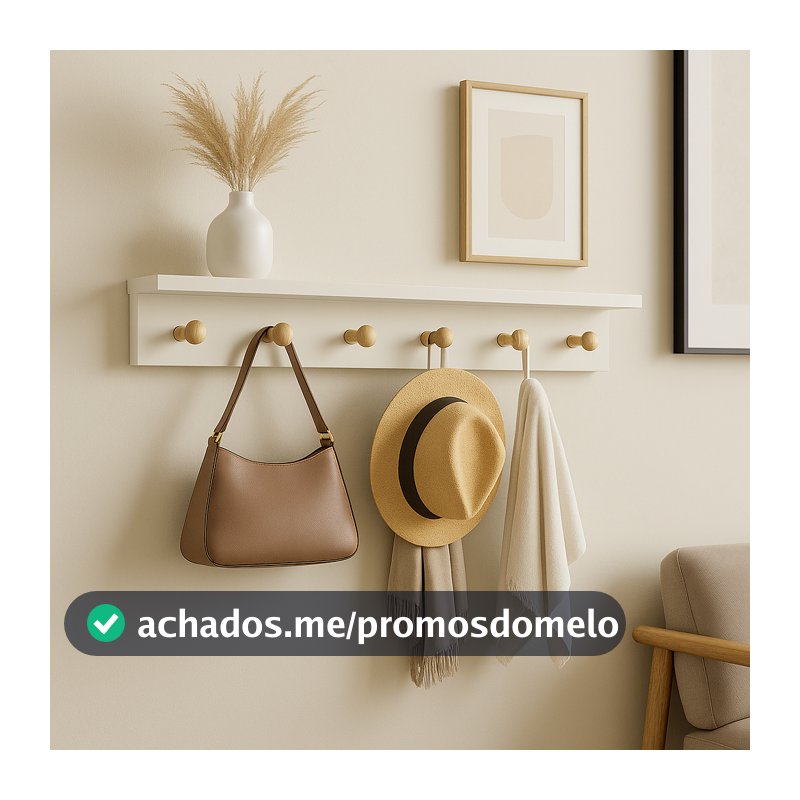 Cabideiro de Madeira MDF de Parede Fixo Para Quarto Sala Hall Entrada Multiuso Organizador  Prateleira Decorativa