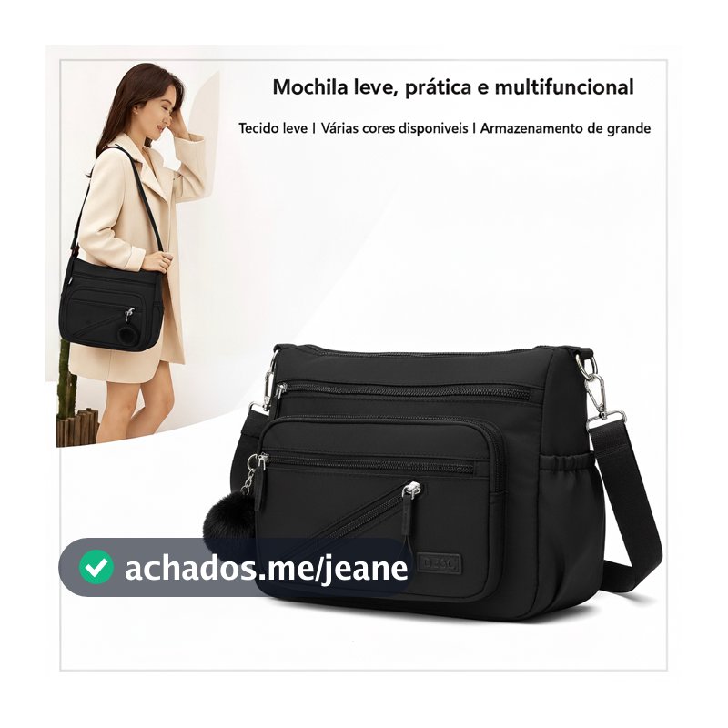 Bolsa Feminina Transversal Multifuncional com Vários Bolsos e Pompom