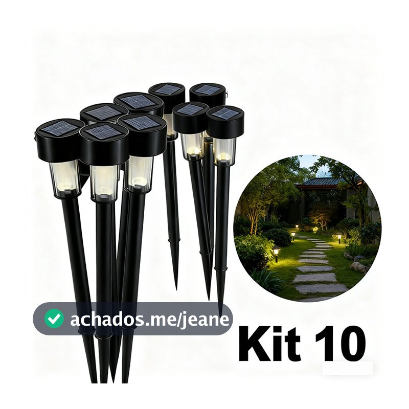kit 10 luz Solar Balizador Chão Prata Decoração Jardim Quintal cor de luz branco quente frio