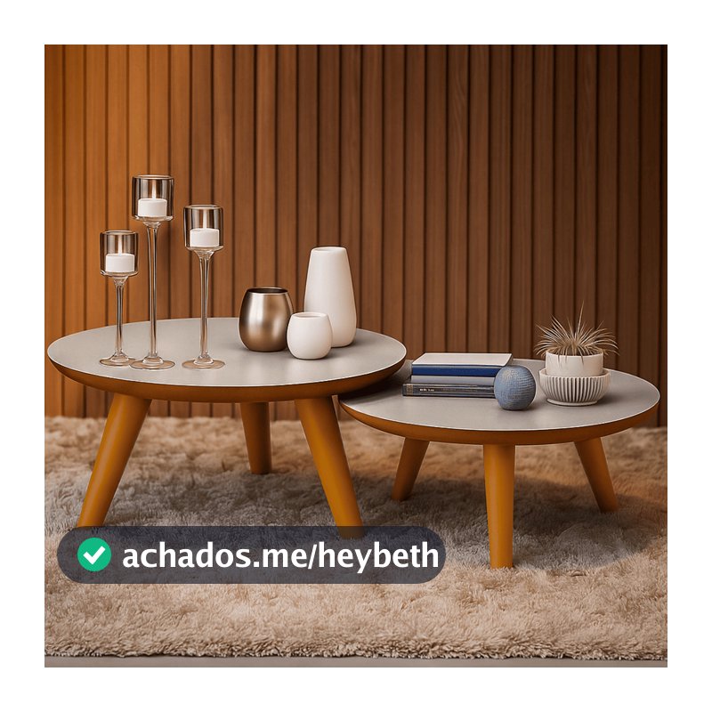 Duas Mesas De Centro Redonda Com Pés Plástico PVC Caramelo P/ Sala De Estar Decorativa Modernic