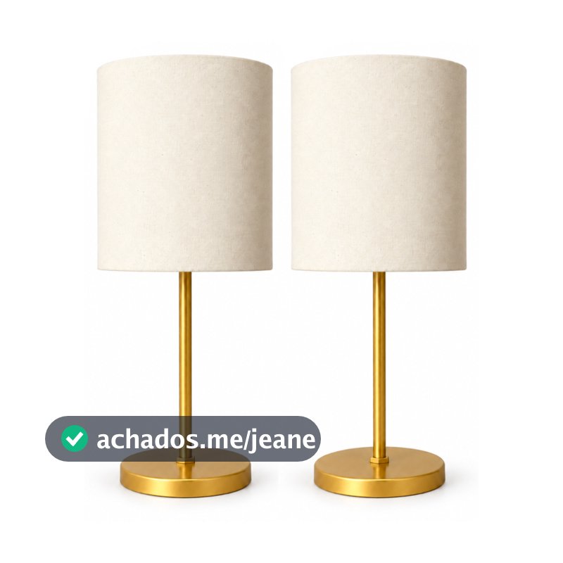 Kit Com 2 Abajures Luminária De Mesa Cúpula Cilíndrica Em Tecido Base Metal Dourado Para Quarto