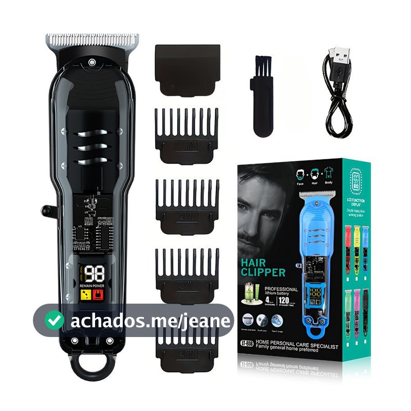 Máquina De Cortar Cabelo Profissional Smart Lcd Barbeador Elétrico Transparente Sem Fio Para Homens