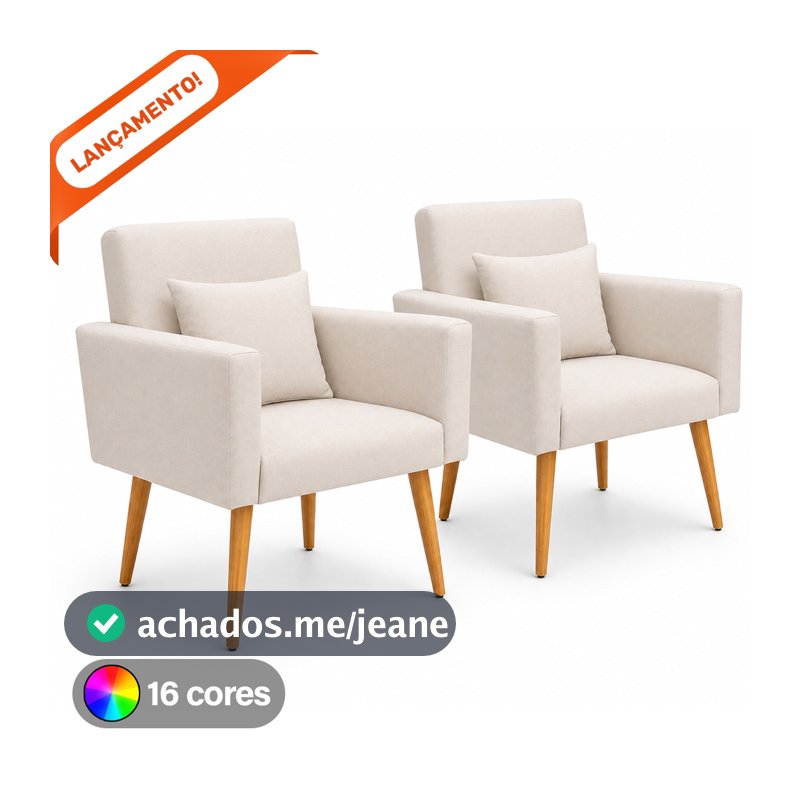 Kit 02 Poltronas para Sala Decorativa Nina com Almofada Pés Palito Suede Aninha Decor