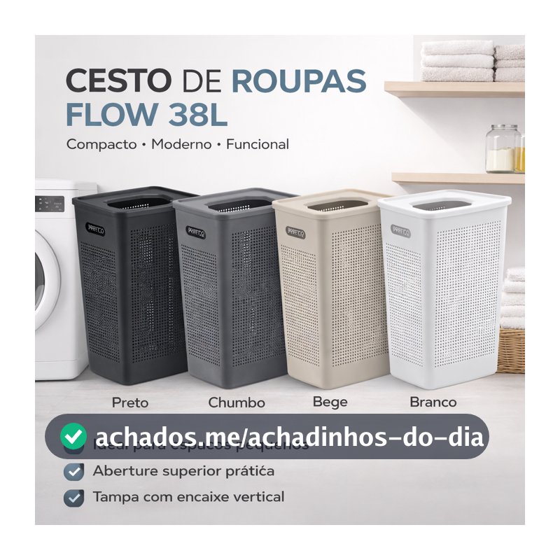 Cesto Roupa Suja Lavanderia Organizador Com Tampa 38L Ou