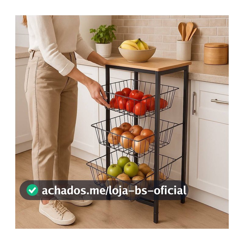 Fruteira De Chão Industrial Cozinha Reforçada 3 Cestos Em Aço