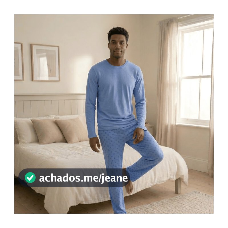 Pijama Masculino Longo Inverno Conjunto Manga Longa Calça Estampada Confortável Malha Premium