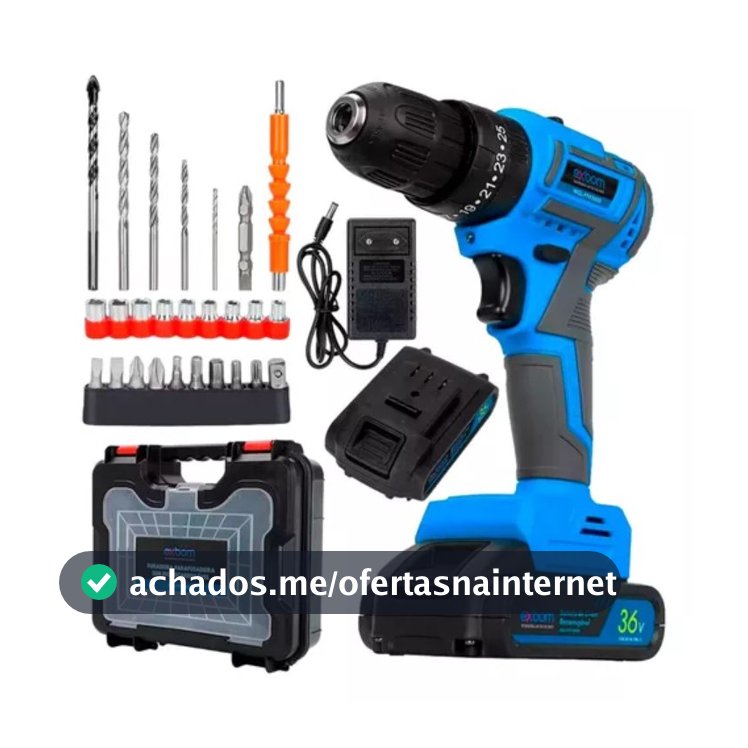 Furadeira e Parafusadeira Sem Fio Recarregável 36V com 2 Baterias e Maleta MQL-PFX5600 EXBOM