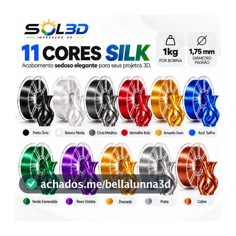 Filamento PLA Silk SOL3D 1kg 1,75mm Brilho Sedoso Impressora 3D
