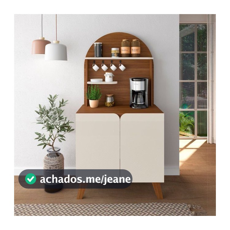 Aparador Cantinho do Café 2 Portas com Suporte para Xícaras Viena Marrom/Cedro/Off White Cedro/Off White