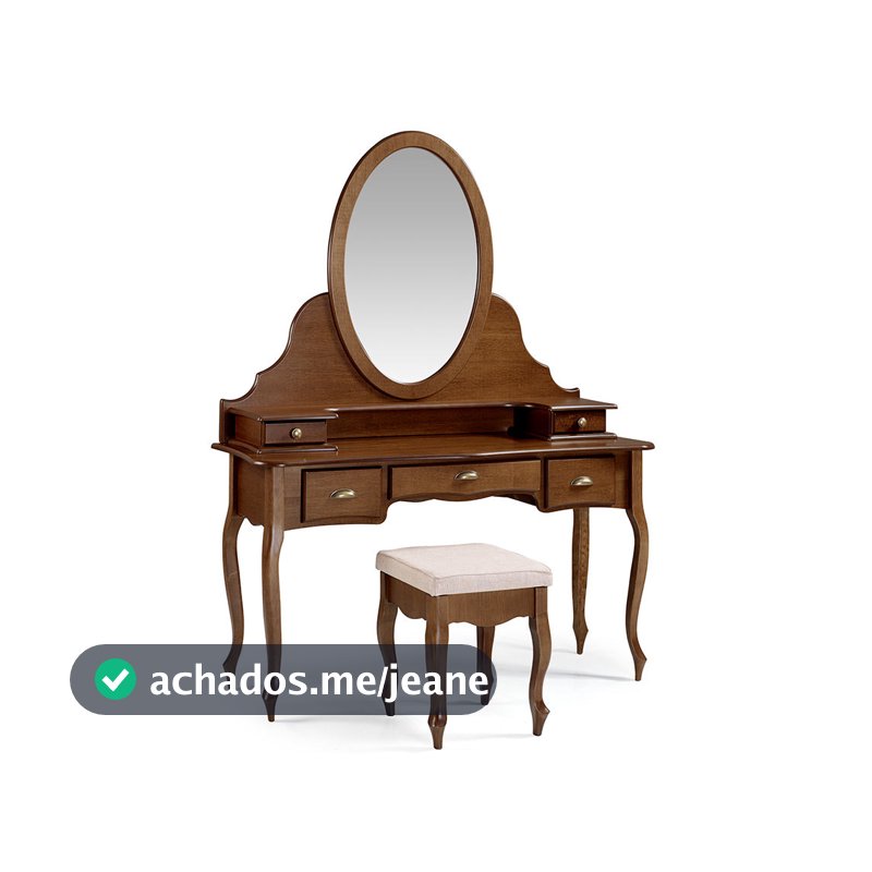 Penteadeira com Espelho e Banqueta Pés Luiz XV 5 Gavetas Louvre - Imbuia Glazer
