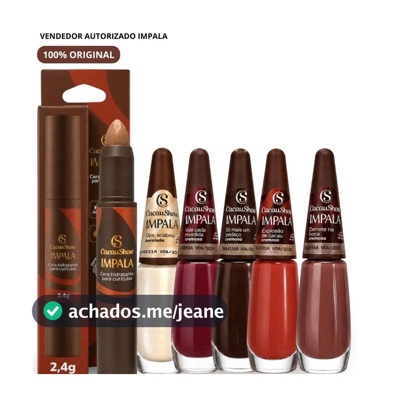 Kit Impala + Cacau Show Original | 5 Esmaltes + Cera Hidratante para Cutículas | Edição Especial