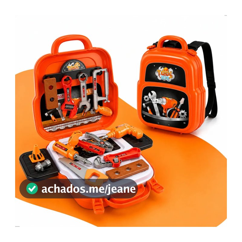 Kit Maleta de Ferramentas Infantil 22 Peças 3 em 1 Vira Mochila Oficina Brinquedo Menino Educativo