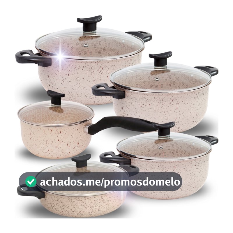 Jogo de Panelas Caçarolas GRANDE 5 Peças Antiaderente Teflon Premium Frigideira Tipo WOK