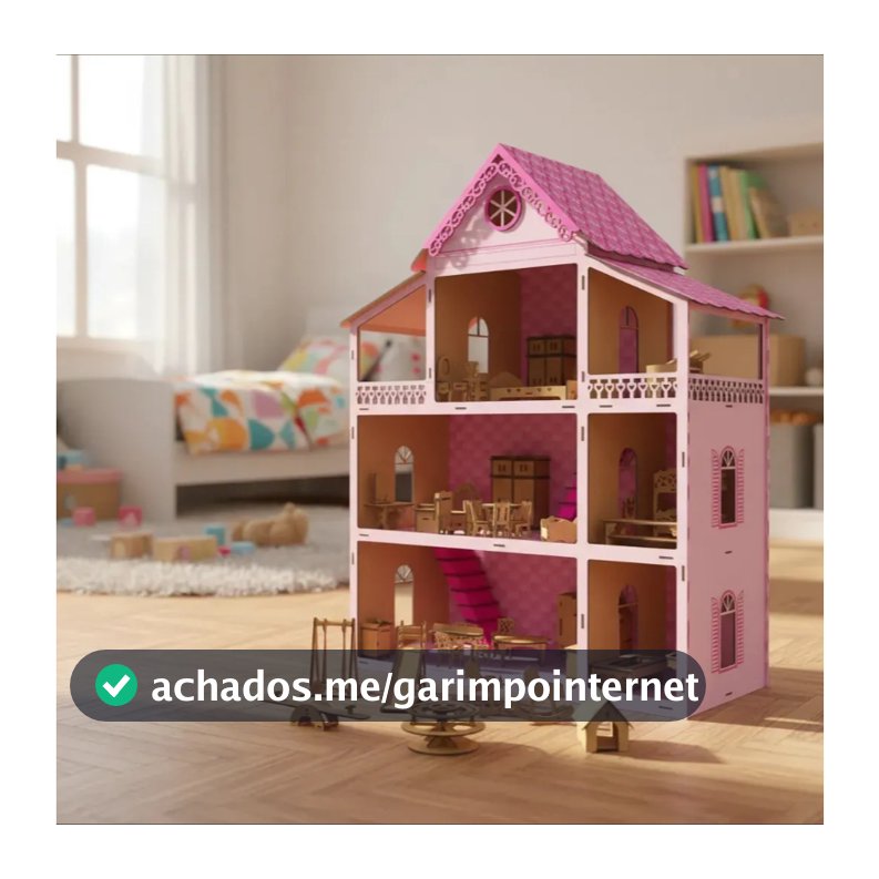 Casinha de Boneca MDF Rosa Grande 80cm kit 52 Mini Móveis Brinquedos - MDF Criativa