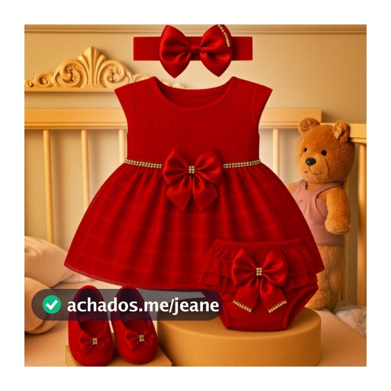 Kit Vestido Renda Laço Sapato Calcinha Bebê 0 a 8 Meses Festas Batizado Aniversário Natal Ano Novo