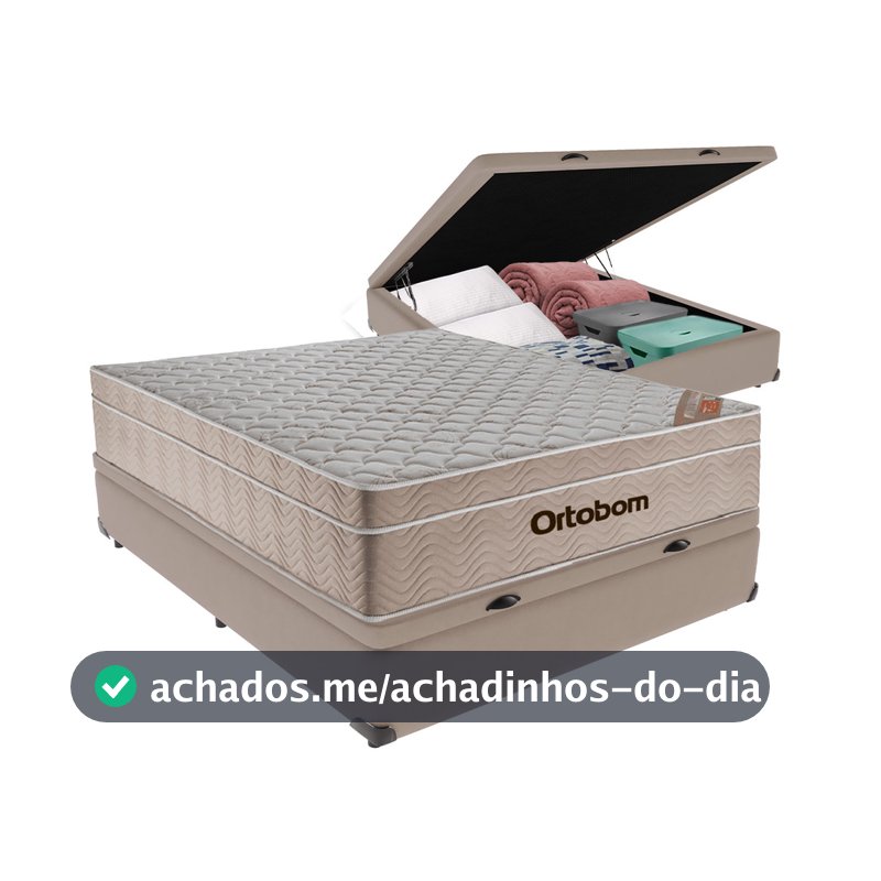 Cama + Box Bau Airtech Colchão Ortobom viuva SpringPocket