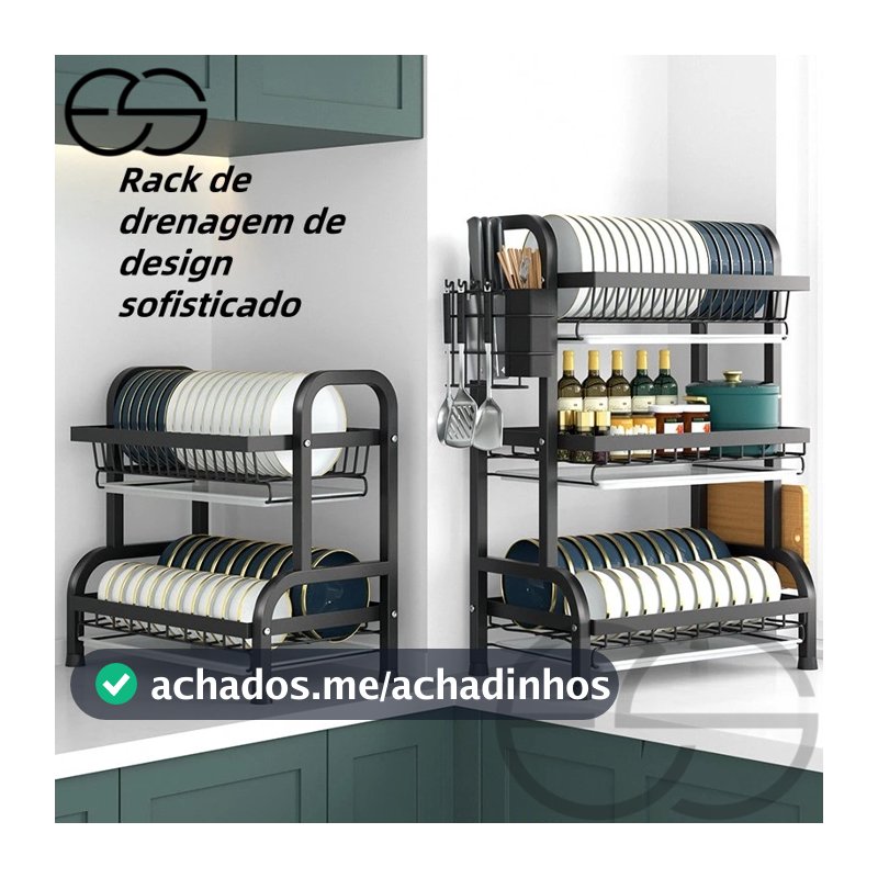 Escorredor Organizador de Louças 2 andar 3 andar Preto Aço Inoxidável Rack ES