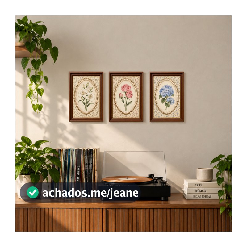 KIT 3 QUADROS DECORATIVOS COUNTRY RÚSTICO FLORES VINTAGE–Quadros Decorativos Florais para Parede Casa de Campo Farmhouse