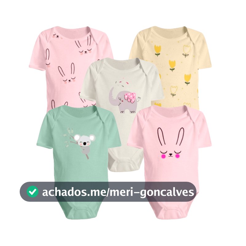 Kit 5 Peças Body Manga Curta Estampado ou Liso Roupa de Bebê